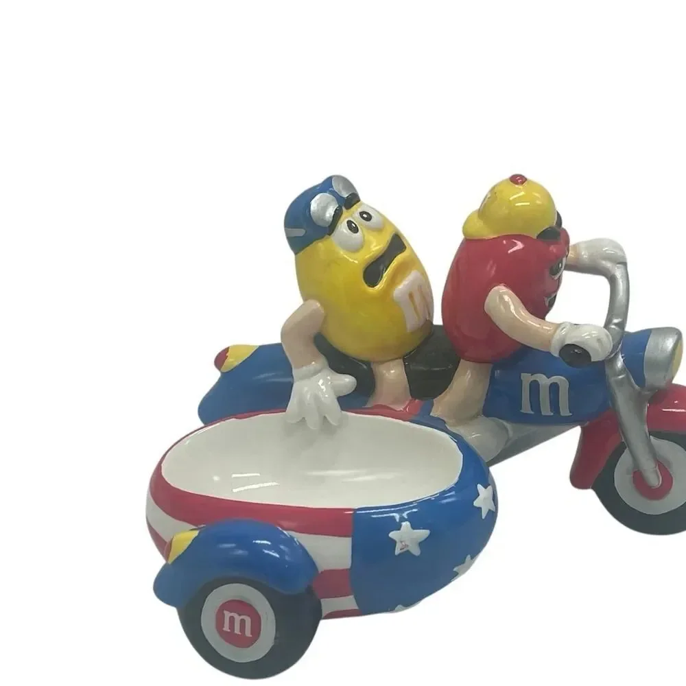 M&M's Motorcycle w/ Sidecar Ceramic Candy Dish By Galerie 2002 Red & Yellow